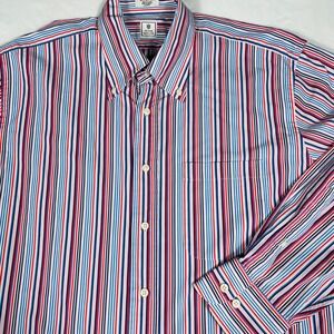 Peter Millar Mens 16.5 42cm Striped Button‎ Down Shirt Red White Blue Cotton L/S
